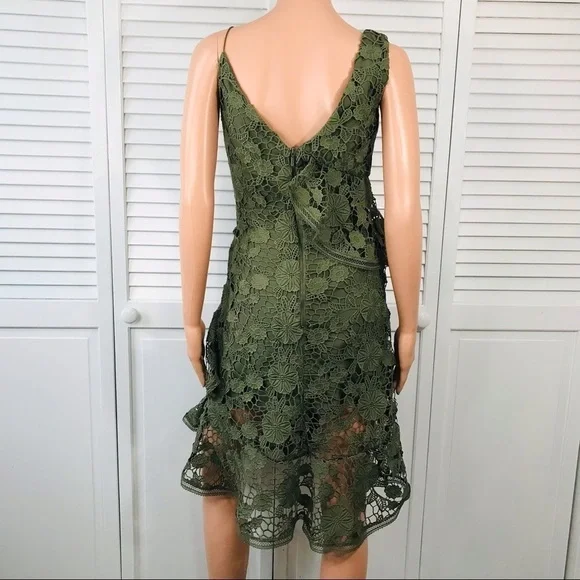 KEEPSAKE Green Frameless Asymmetrical Lace Cocktail Dress Size Extra Small - Picture 10 of 10